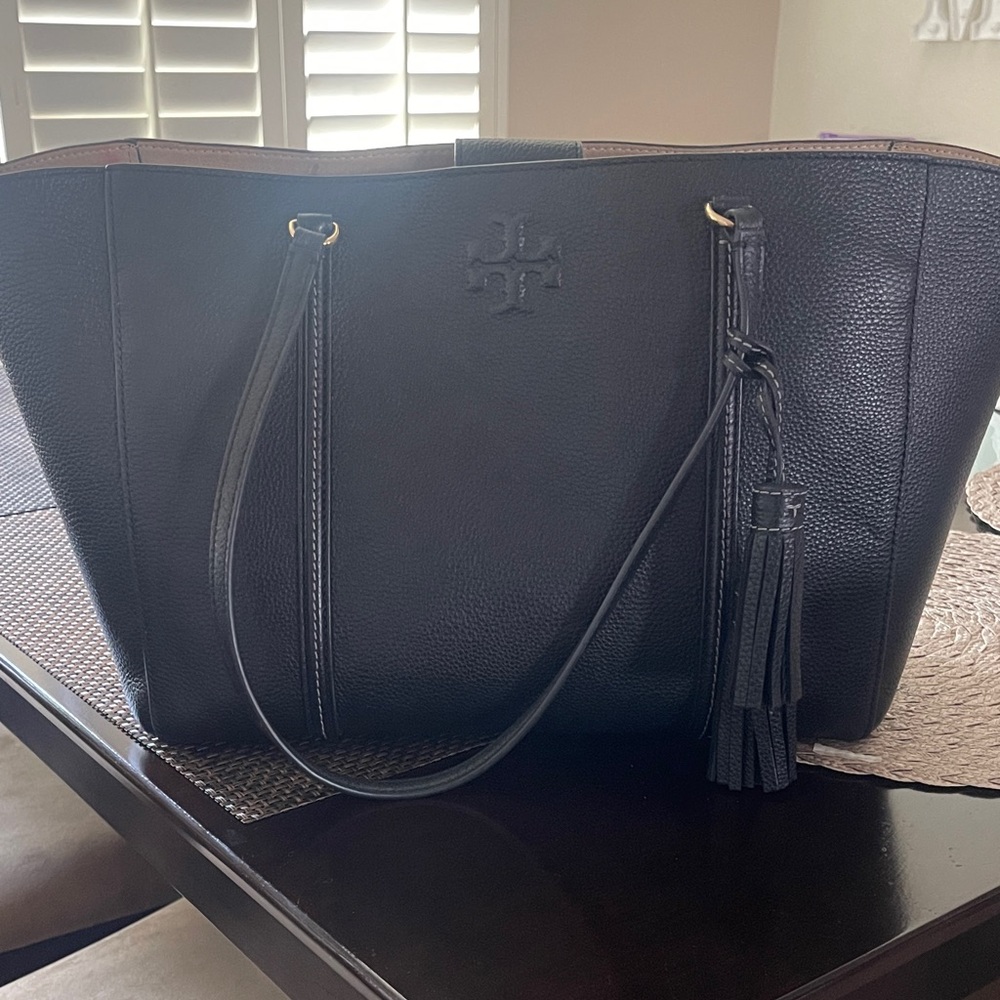 Tory Burch McGraw Black Pebbled Leather Tote